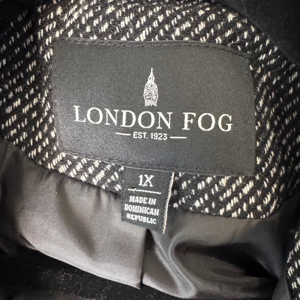 London Fog Womens 1X Tweed Car Coat Jacket Wool Blend Black White Quiet Luxury - Picture 2 of 12